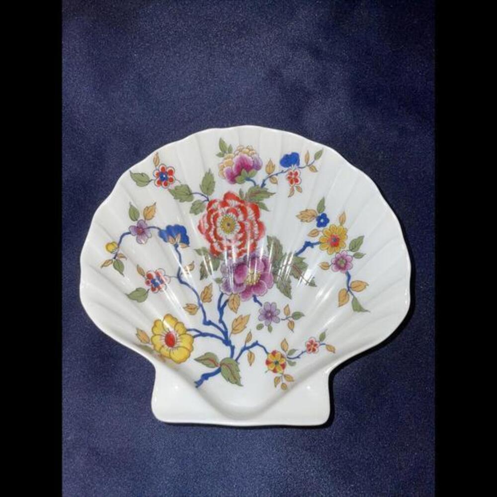 Limoges France Colorful Floral Shell Nut & Candy Dish Tray 5-1/4" x 5-1/2"